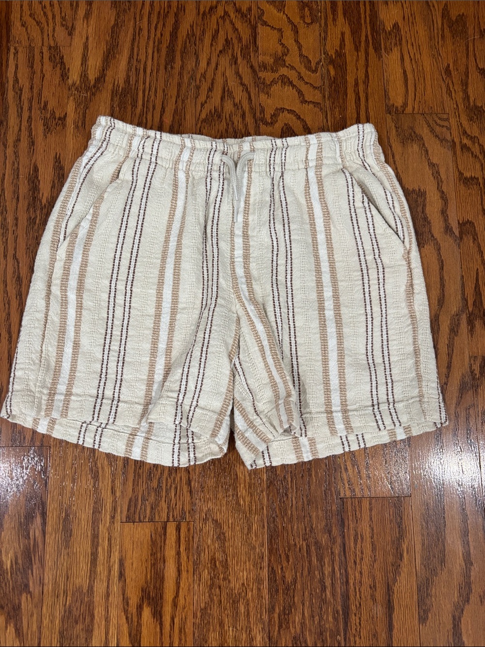 Art Class, Boys,  Cream and Tan Striped Woven Shorts, Size L (10/12)